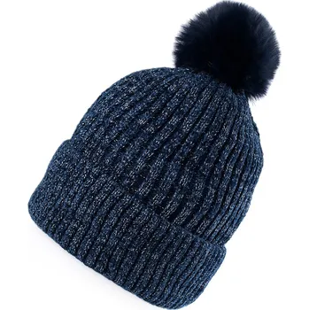 Čepice Dámská / dívčí zimní čepice žinylková s lurexem Emi Ross, velké, 3 modrá tmavá