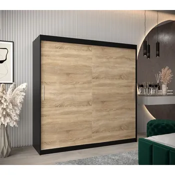Šatní skříň Skříň s posuvnými dveřmi v šířce 200 cm TIMEA - černá / dub sonoma