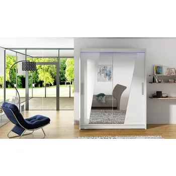 Šatní skříň Šatní skříň 150 cm se zrcadlem a LED osvětlením ELADIO 14 - bílá