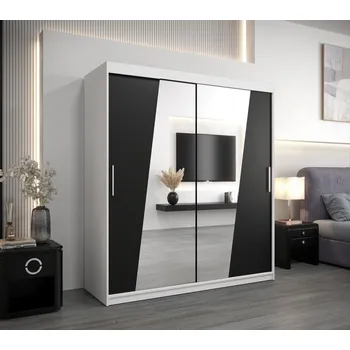 Šatní skříň Skříň s posuvnými dveřmi MIRIAM - šířka 180 cm, bílá / černá