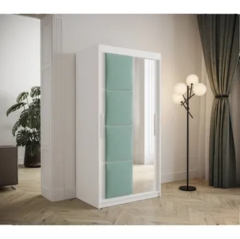Šatní skříň Šatní skříň s posuvnými dveřmi 100 cm TALIA - bílá / tyrkysová