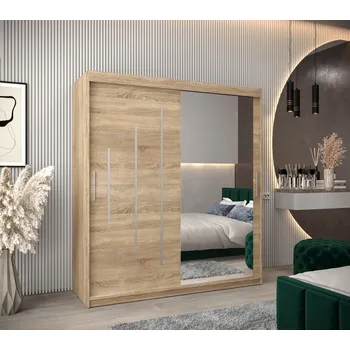 Šatní skříň Šatní skříň se zrcadlem LISA - šířka 180 cm, dub sonoma
