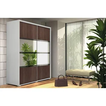 Šatní skříň Prostorná šatní skříň se zrcadlem 230/215 CELESTINO 2 - bílá / čokoláda