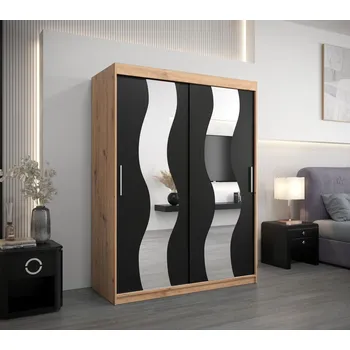 Šatní skříň Šatní skříň se zrcadly IRMA - šířka 150 cm, dub artisan / černá