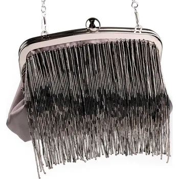 Kabelka Kabelka - psaníčko saténové s rokajlem, velké, 1 šedá stříbrná