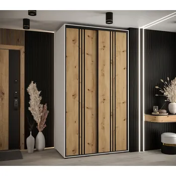 Šatní skříň Šatní skříň YVONA 6 - 130/60 cm, bílá / dub artisan / černá