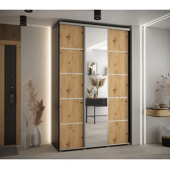 Šatní skříň Šatní skříň YVONA 5 - 160/45 cm, černá / dub artisan / stříbrná