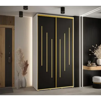Šatní skříň Šatní skříň ASIRI 8 - 130/60 cm, bílá / černá / zlatá