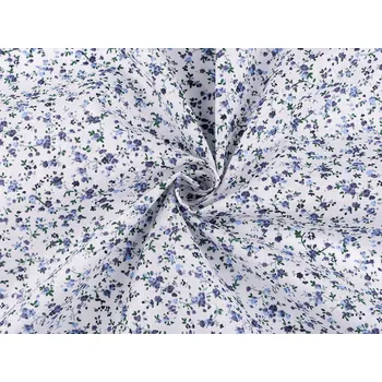 Bavlněná látka / plátno drobné květinky, střední, 4 bílá modrá