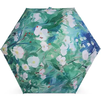 Deštník Dámský mini skládací deštník květy, střední, 2 zelená šalvěj tmavá