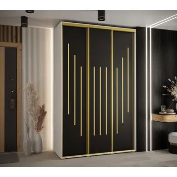 Šatní skříň Šatní skříň ASIRI 8 - 150/60 cm, bílá / černá / zlatá