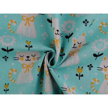 Bavlněná metráž / imitace lnu hrubší, kočka, střední, 2 tyrkys