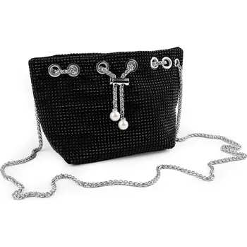 Kabelka Kabelka stahovací s kamínky 25x14,5 cm, střední, 2 černá