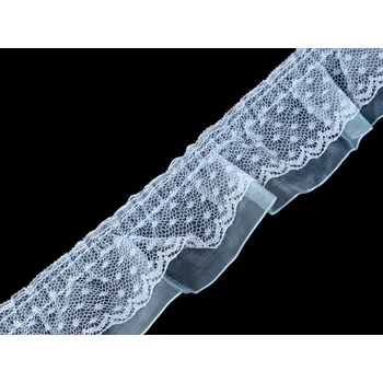 Volánek krajkový dvojitý šíře 40 mm, střední, 3 modrá světlá