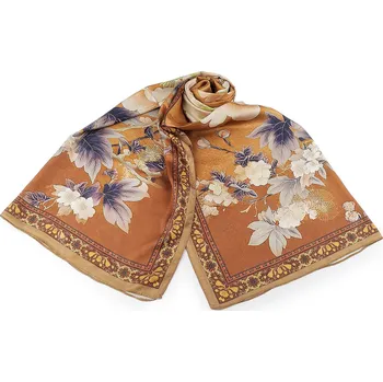 Saténový šátek / šála 70x175 cm, velké, 3 hnědá koňak