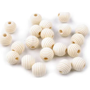 Dětské navlékací korálky Dřevěné korálky nelakované vroubkované Ø14 mm, střední, přírodní sv.
