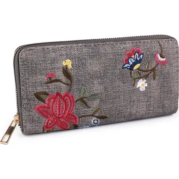 Peněženka Dámská peněženka s vyšívanými květy 9,5x19 cm, velké, 2 šedá střední
