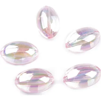 Dětské navlékací korálky Plastové korálky olivy 13x20 mm, velké, 2 růžová nejsv.