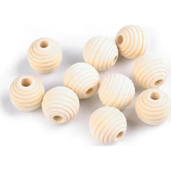 Dětské navlékací korálky Dřevěné korálky nelakované vroubkované Ø20 mm, střední, přírodní sv.