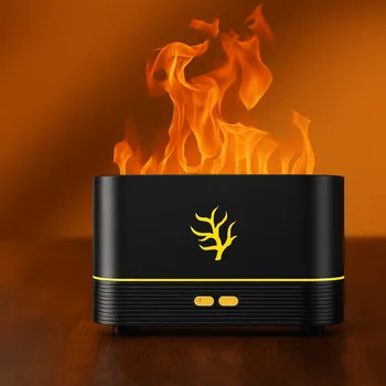 Aroma difuzér Aromaterapeutický difuzér s efektem plamene, Černý, 17 × 9,8 cm