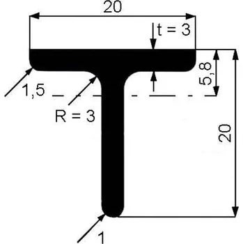 Stavební profil Profil T 20×20×3 mm válcovaný – 6 m