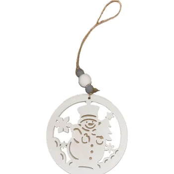 Vánoční dekorace Kulatá dřevěná ozdoba bílá 10cm Rozbalev(n)o