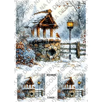Umělecký papír Rýžový a soft papír na decoupage - Studna v zimě - KB4425 Materiál: Soft, Rozměr: A4