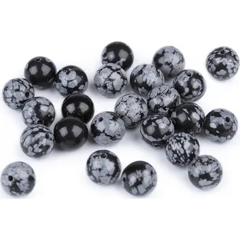 Korálek Obsidián vločkový, minerální korálky Ø8 mm, velké, obsidián vločkový