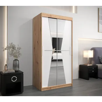 Šatní skříň Šatní skříň se zrcadly MILANA - šířka 100 cm, dub artisan / bílá