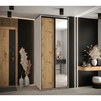 Šatní skříň Šatní skříň ASIRI 3 - 100/60 cm, bílá / dub artisan / černá