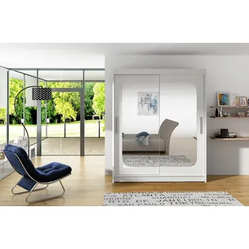 Šatní skříň Prostorná šatní skříň se zrcadlem Eva - šířka 150 cm, bílá