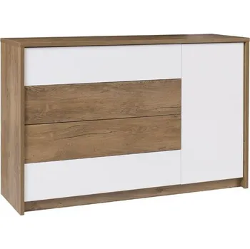 Komoda Kombinovaná komoda ISANTI - dub riviera / lesklá bílá