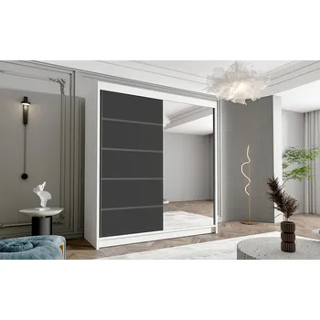 Šatní skříň Dvoudveřová skříň se zrcadlem NICA - šířka 180 cm, bílá / černá