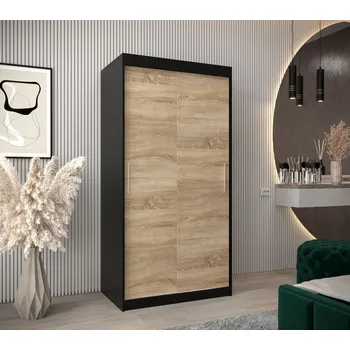 Šatní skříň Skříň s posuvnými dveřmi v šířce 100 cm TIMEA - černá / dub sonoma