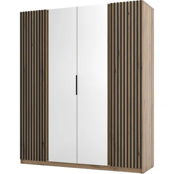 Šatní skříň Vysoká šatní skříň 200 VERU se zrcadly - dub evoke / černá / dub evoke