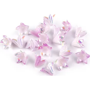 Dětské navlékací korálky Plastové korálky s AB efektem květ / zvoneček / sukýnka 12x16 mm, velké, 3 fialová nejsvětlejší
