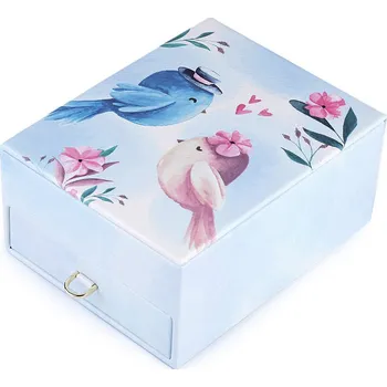 Náramek Šperkovnice ptáčci 8,5x14x18 cm, střední, 2 modrá pomněnková