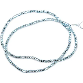 Dětské navlékací korálky Skleněné korálky broušené ohňovky 2 mm metalické, na drátku, velké, 5 modrá ledová