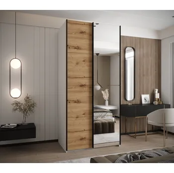 Šatní skříň Dvoudveřová skříň SAMARA 3 - 100 cm, bílá / dub artisan / černá