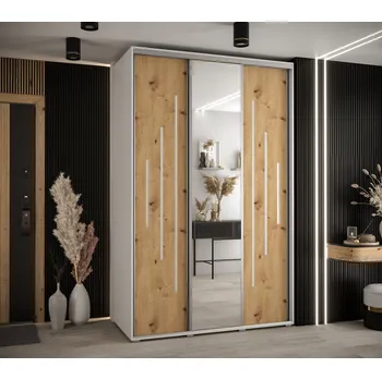 Šatní skříň Šatní skříň YVONA 13 - 150/60 cm, bílá / dub artisan / stříbrná