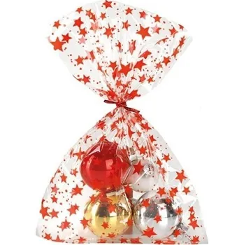 Vánoční dárkový sáček - transparent Starry, červená-zlatá - 25 x 40 cm - 100 ks