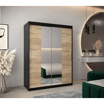 Šatní skříň Skříň s posuvnými dveřmi v šířce 150 cm TIMEA 1 - černá / dub sonoma