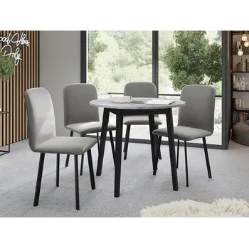 Jídelní stůl Kulatý rozkládací stůl se 4 židlemi SALPA 2 - šedý mramor / černý / stříbrný