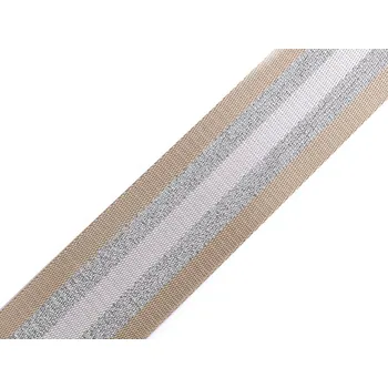 Hladký oboustranný popruh s lurexem šíře 50 mm, střední, 2 béžová stříbrná