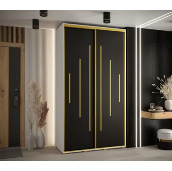 Šatní skříň Šatní skříň YVONA 12 - 130/60 cm, bílá / černá / zlatá