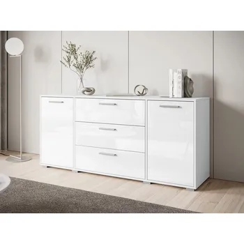 Komoda Kombinovaná široká komoda HORUS - bílá / lesklá bílá