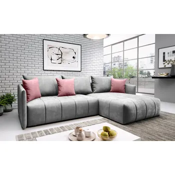 Sedací souprava Elegantní rohová sedačka ALBERTINA - světle šedá / růžová