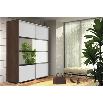 Šatní skříň Prostorná šatní skříň se zrcadlem 200/215 CELESTINO 2 - čokoláda / bílá