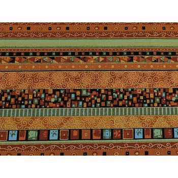 Bavlněná látka / plátno se zlatým potiskem - africký, etnický styl, střední, 3 rezavá stř.