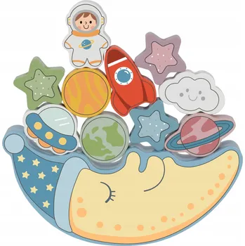 Dřevěná hračka SPÍCÍ MĚSÍC BALANČNÍ MONTESSORI SKLÁDAČKA NAVLÉKÁNÍ DŘEVO TOOKY TOY